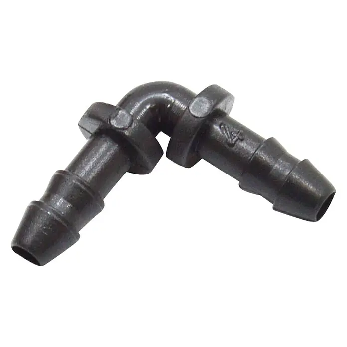 Codo microgoteo - Diámetro: 4 mm, Plástico, 10 ud. - Conector codo de 90 grados marrón oscuro para mangueras, ideal para sistemas de riego y tecnología de fluidos. Construcción robusta.