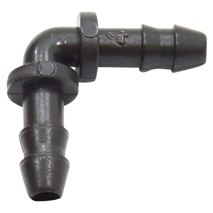 Codo microgoteo - Diámetro: 4 mm, Plástico, 10 ud. - Conector de codo negro de 90 grados, ideal para conexiones de mangueras de jardín y sistemas de riego.