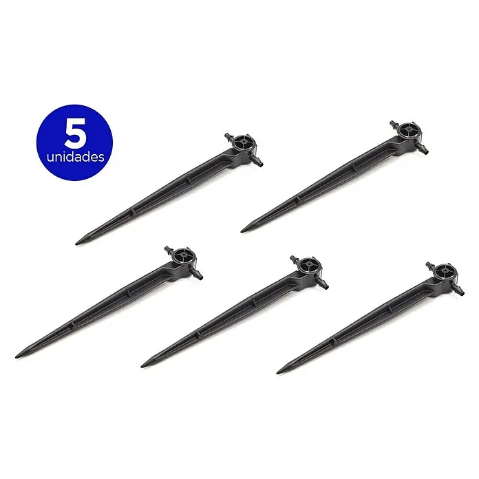 Gotero lineal autocompensado con estaca intermedio - 5 ud., 4 l/h - Cinco aspersores de plástico negro para riego de jardín.