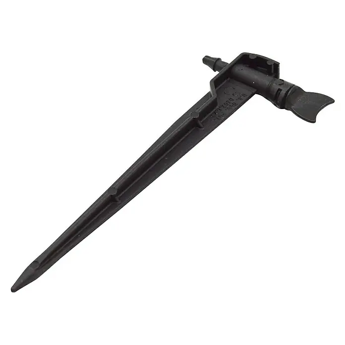 Gotero lineal Delta con estaca - 6 l/h, 20 ud. - Primer plano de una estaca de riego negra para el riego del jardín. Ideal para un riego preciso y ahorrador de agua directamente en la raíz de la planta.