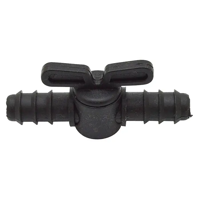 Llave de paso goteo - Diámetro conexión: 12 mm - Válvula de cierre de riego negra con conexiones de púas. Una herramienta precisa para controlar el suministro de agua en el jardín.