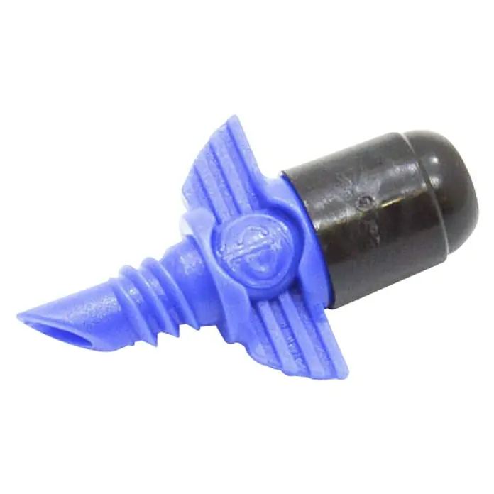 Tobera pulverizadora microdifusora 90º L/H 45 - 10 ud., Formas de riego: 90° - Primer plano de un gotero de riego azul y negro con un diseño especial para un riego eficiente del jardín.