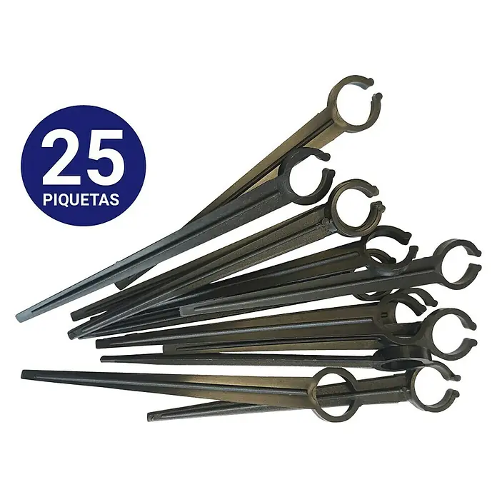 Difusor con rosca abierto - 12 mm, 25 ud. - Imagen de 25 Piquetas negras, ideales para diversas tareas de jardinería.