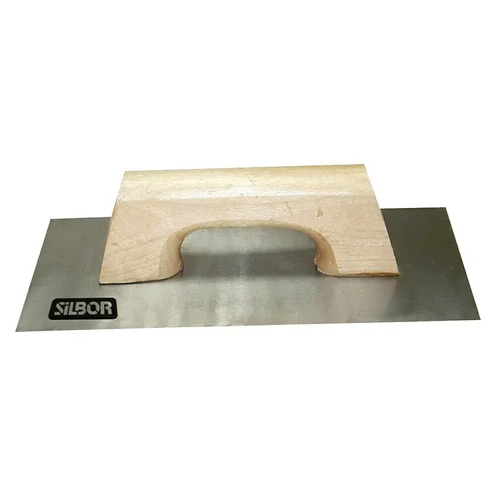 Llana - 15 x 30 cm, Acero - Llana con mango de madera y hoja plateada, ideal para enyesar y alisar superficies para profesionales y aficionados.