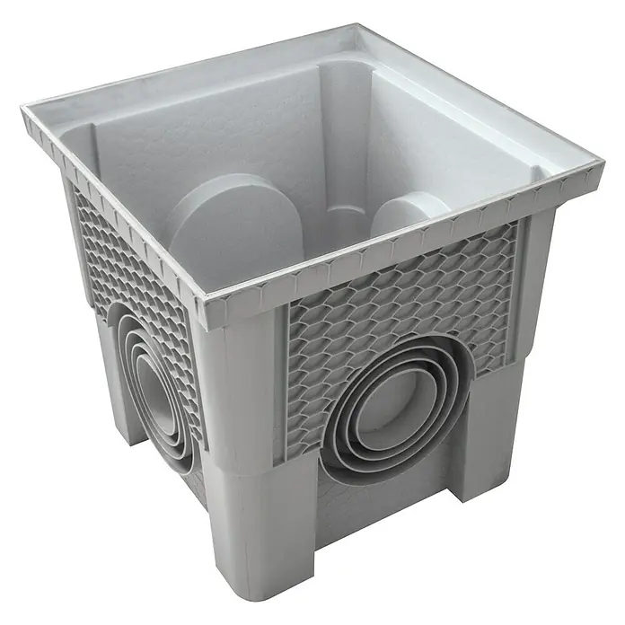 Dakota Arqueta con marco y tapa Smart 3 piezas - 30 x 30 x 30 cm - Sumidero de drenaje de plástico gris con paredes laterales de panal y múltiples conexiones de tuberías. Ideal para el drenaje del jardín.
