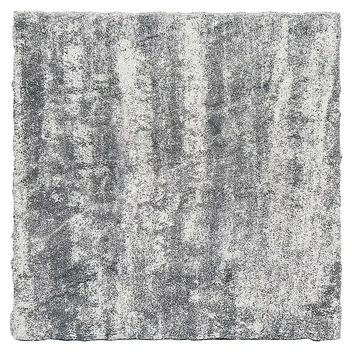 Terrassenplatte Ellenica - 48 x 48 x 3,2 cm, Grau/Schwarz, Beton - Nahaufnahme einer quadratischen, grauen Betonplatte mit rauer Textur und unregelmäßigen Kanten, ideal für den Außenbereich.