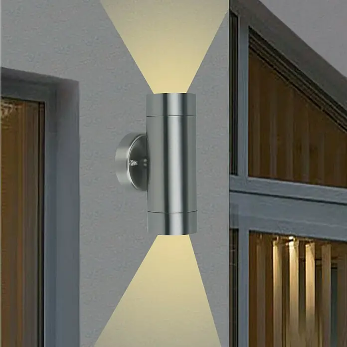 Starlux LED-Außenwandleuchte Dundee II - 6,4 W, Silber, IP44, Anzahl Leuchtmittel: 2 Stk. - Eine moderne, gebürstete Nickel Wandleuchte mit zwei Leuchtmitteln, die ein warmes Licht nach oben und unten strahlen.