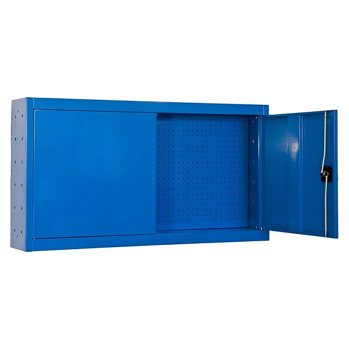 Simonrack Simonwork Armario para herramientas Cabinet Tools - An x Pr x Al: 90 x 27,5 x 65 cm, Azul, Desmontado - Armario de herramientas pintado de azul con panel perforado y puerta corredera para taller, almacén o garaje.