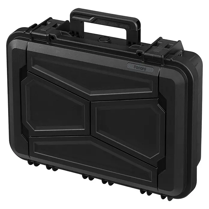 Wasserdichter Koffer EKO60 - L x B x H: 415 x 280 x 125 mm, Mit Würfelschaumstoffeinlage, Grau - Schwarzer Panaro-Koffer mit Griff und strukturierter Oberfläche, ideal für den sicheren Transport von Ausrüstung.