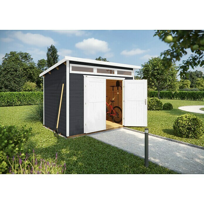 Weka Gartenhaus 264 Gr. 3 (Außenmaß inkl. Dachüberstand (B x T): 330 x 249 cm, Holz, Anthrazit) | BAUHAUS