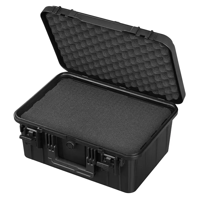 Wasserdichter Koffer EKO60 - L x B x H: 415 x 280 x 190 mm, Mit Würfelschaumstoffeinlage, Grau - Schwarzer Schutzkoffer mit Schaumstoffeinlage, ideal für den sicheren Transport empfindlicher Gegenstände.