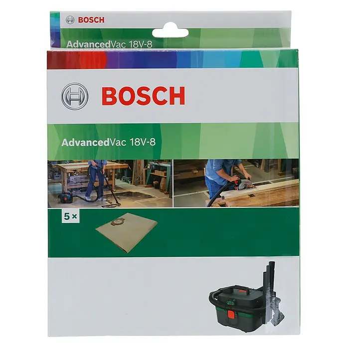 Bosch Staubbeutel - 5 Stk., Passend für: Bosch Nass-Trockensauger AdvancedVac 18V-8 - Bosch AdvancedVac 18V-8 Staubsaugerbeutel (5 Stück) für eine effiziente Staubentsorgung. Ideal für Werkstatt und Baustelle.
