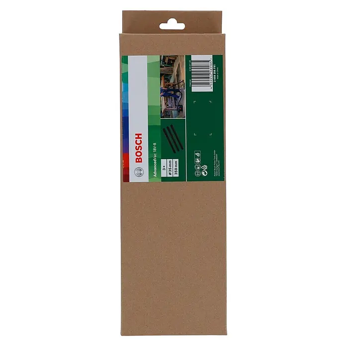 Bosch Verlängerungssaugrohr - 3 Stk., Passend für: Bosch Nass-Trockensauger AdvancedVac 18V-8 - Verpackung der Bosch AdvancedVac 18V-8 Staubsaugerdüsen, enthält drei Düsen mit einem Durchmesser von 35 mm und einer Länge von 350 mm.