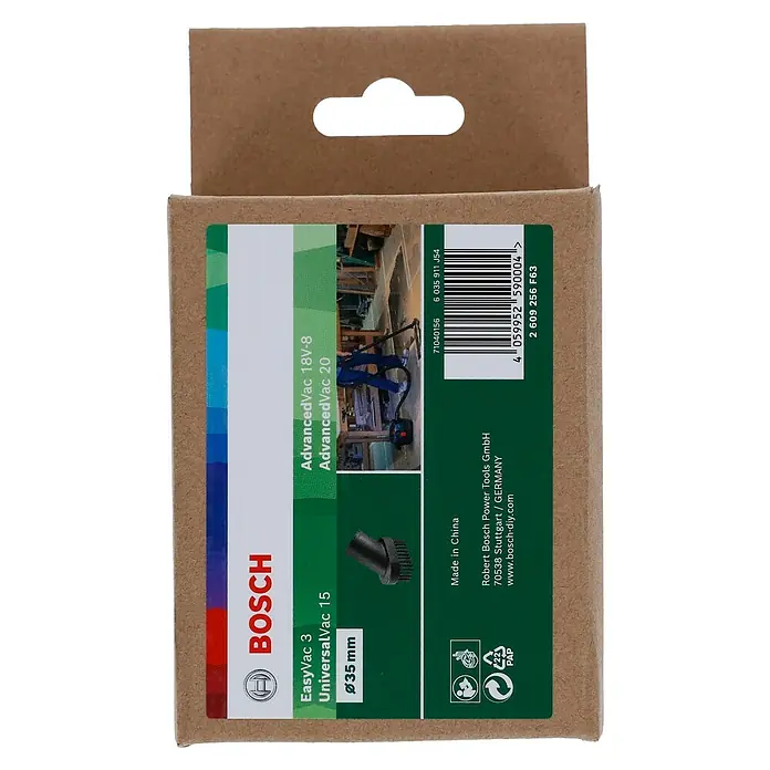 Bosch Bürste - Passend für: Bosch Nass-Trockensauger AdvancedVac 18V-8 - Verpackung eines Bosch Staubsaugerzubehörs, geeignet für EasyVac 3 und UniversalVac 15, mit einem Durchmesser von 35 mm.