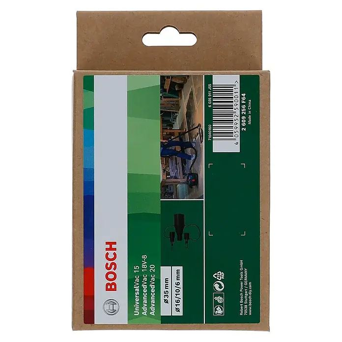 Bosch Düsen-Set - Passend für: Bosch Power for All 18V Nass-Trockensauger AdvancedVac 18V-8 - Verpackung des Bosch UniversalVac 15 Staubsauger-Zubehörsets, ideal für AdvancedVac 18V-8 und AdvancedVac 20. Enthält Düsen mit Ø35 mm und Ø16/10/6 mm.