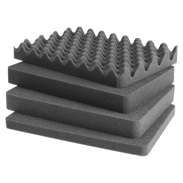 Xenotec Schaumstoffeinlage EKOFOAM90D - Passend für: Wasserdichter Koffer EKO90 von Xenotec - Schwarzer Schaumstoffeinlage für Geräte, bestehend aus drei flachen Schaumstoffplatten und einer gewellten Schaumstoffplatte.