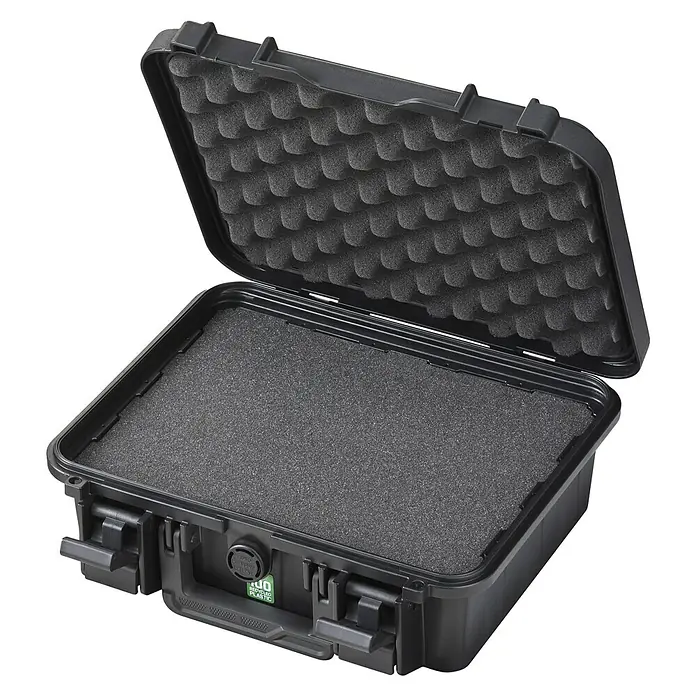 Wasserdichter Koffer EKO30 - L x B x H: 290 x 220 x 105 mm, Mit Würfelschaumstoffeinlage, Grau - Schwarzer, robuster Koffer mit Schaumstoffeinlage, ideal für den sicheren Transport empfindlicher Gegenstände.