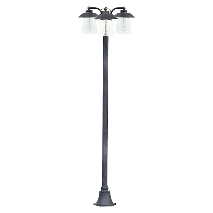 Lutec Farola Cate - 60 W, Color del marco: Antracita, 43 x 43 x 190 cm, Sin bombillas - Lámpara de exterior con tres faroles que proporciona iluminación atmosférica para jardines y entradas. Diseño elegante para exteriores.