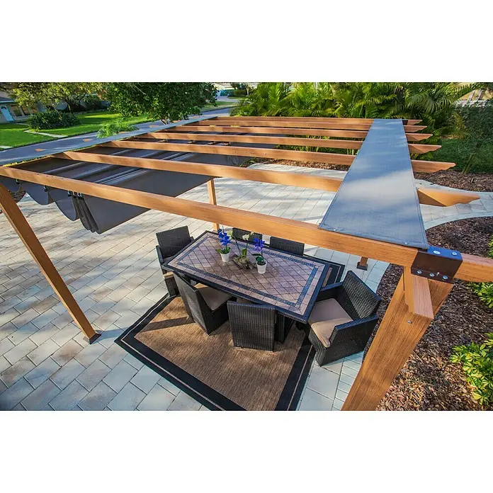Paragon Outdoor Raffpavillon Florida - B x T: 350 x 350 cm, Farbe Dach: Braun, Farbe Gestell: Braun - Elegante Pergola mit Esstisch und Stühlen, ideal für den Garten. Das schattenspendende Design sorgt für Komfort im Freien.