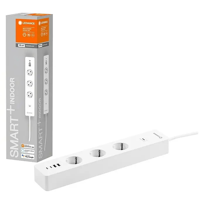 Ledvance Smart+ WiFi Smart-Steckdosenleiste3-fach, Weiß, Max. Anschlussleistung: 3.680 W, 4 x USB