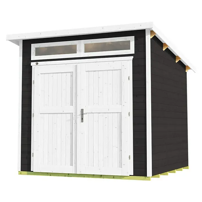 Weka Gartenhaus 264 Gr. 1 - Außenmaß inkl. Dachüberstand (B x T): 263 x 249 cm, Holz, Anthrazit - Ein modernes Gartenhaus mit Doppeltür und Oberlicht in Weiß und Anthrazit. Ideal für die Aufbewahrung von Gartengeräten und Werkzeug.
