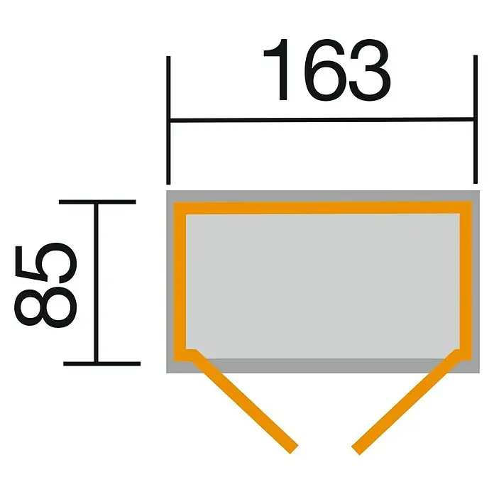 Weka Gartenschrank 361 Gr. 2 - Fichte, Natur - Schematische Darstellung eines Möbelstücks mit Maßangaben von 163 in der Breite und 85 in der Höhe. Das Möbelstück hat eine trapezförmige Front.