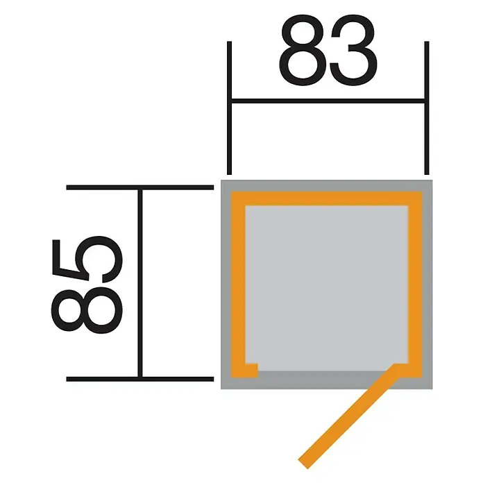 Weka Gartenschrank 361 Gr. 1 - Außenmaß inkl. Dachüberstand (B x T): 100 x 105 cm, Holz, Ohne Dachschindeln - Produktabbildung mit den Maßen 83 x 85 mm, die die Abmessungen des Produkts verdeutlichen.\n