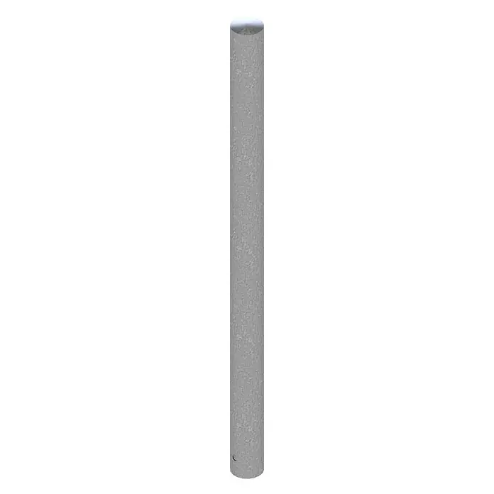 Schake Sperrpfosten - Ø x H: 76 x 1.200 mm, Edelstahl, Einbetonieren, Silber - Bild einer einzelnen, vertikalen, grauen Pollersäule mit abgerundetem Oberteil. Die Oberfläche des Pollers wirkt rau.