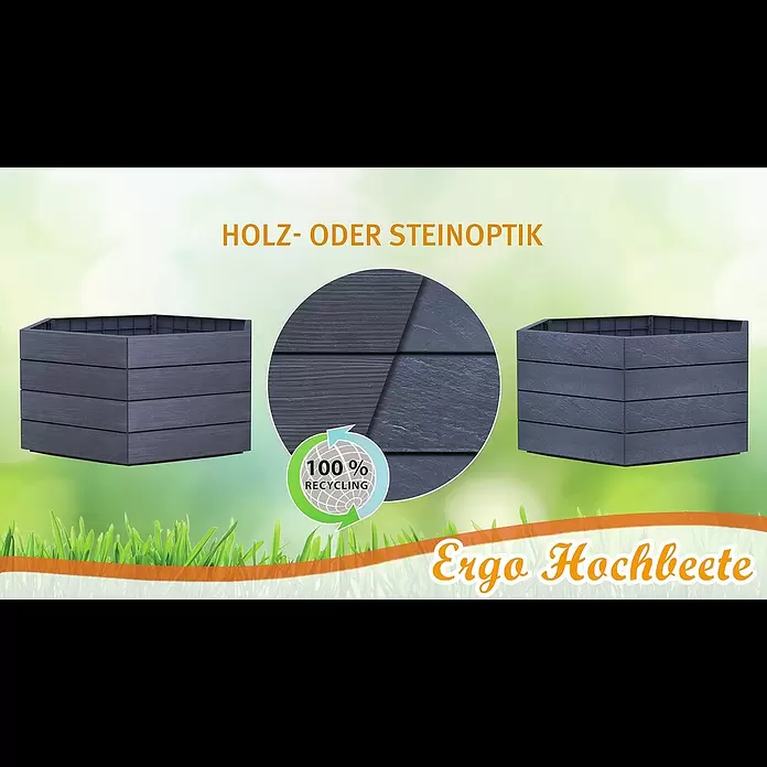 Garantia Hochbeet Ergo Vario 1 Stone - 190 x 190 x 50 cm, Kunststoff, Anthrazit - Vielfalt Ergo Hochbeete