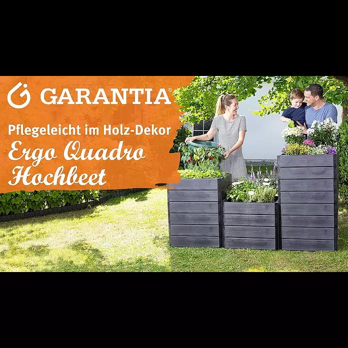 Garantia Hochbeet Ergo Quadro M - 80 x 60 x 25 cm, Kunststoff, Anthrazit, Holzoptik - Kunststoff-Hochbeet-System Ergo Quadro im Holz-Dekor | GARANTIAKunststoff-Hochbeet-System Ergo Quadro im Holz-Dekor