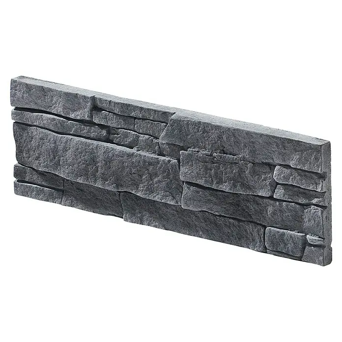 Stegu Verblendstein Mexicana15 x 48,5 cm, Grau, Steinoptik - Ein graues Wandpaneel mit Steinmuster, das eine rustikale und elegante Optik für Innen- und Außenbereiche bietet.