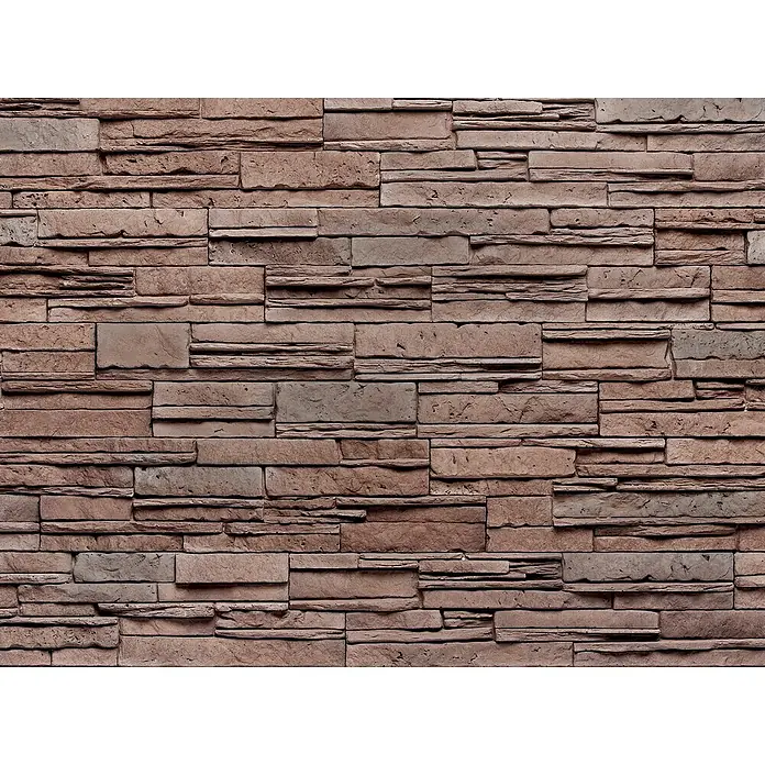 Stegu Verblendstein Kenya - 12 x 53,3 cm, Braun/Rot, Steinoptik - Eine detaillierte Nahaufnahme einer strukturierten Steinwand in verschiedenen Braun- und Grautönen, die eine rustikale Oberfläche zeigt.