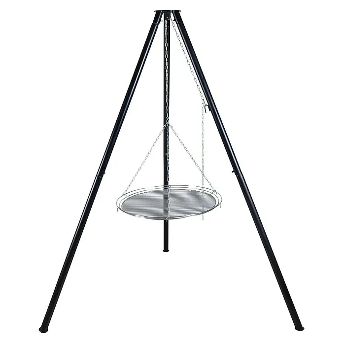 Barbecue Trépied Acier Inoxydable Allemand - Grille Pivotante Réglable Hauteur, Pliable Avec Guide-Chaîne