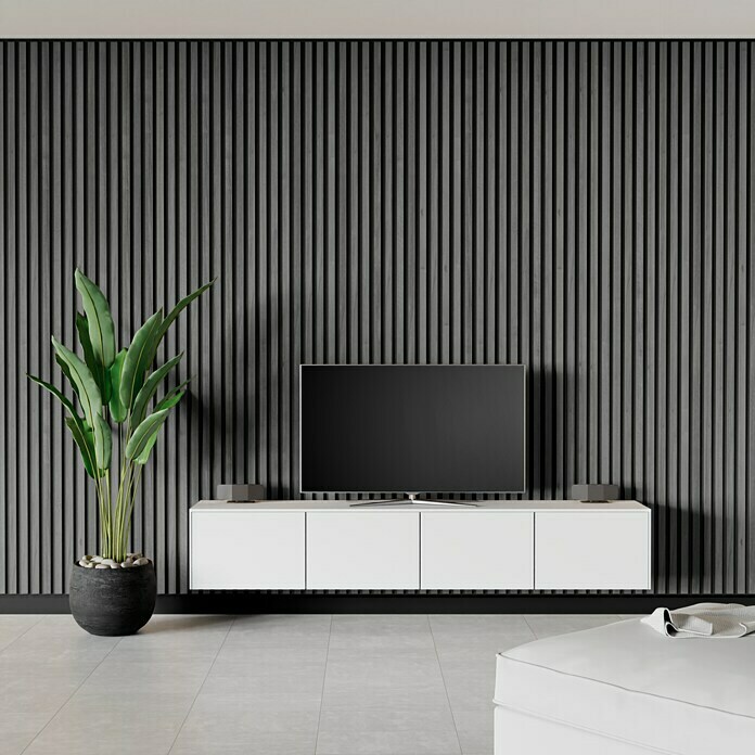 Panel acústico decorativo de madera en natural y negro, 60 x 2,2 x 120 cm