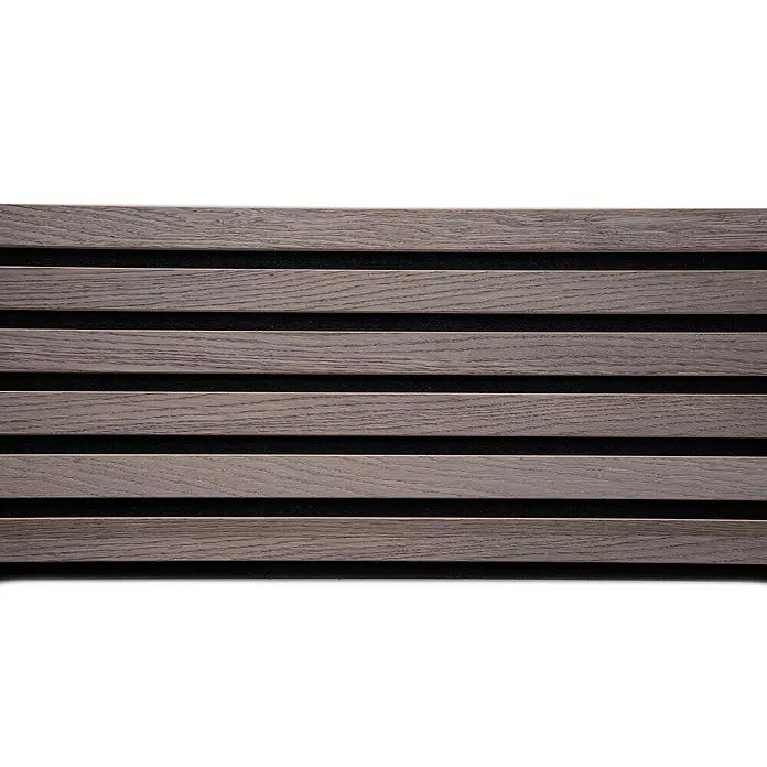 Panel acústico decorativo Premium Light - 250 x 30 x 1,1 cm, Roble gris - Paneles de pared de madera con fondo oscuro, ideales para un diseño de pared moderno y optimización acústica en la habitación.