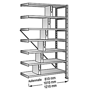 Scholz Aktenregal Anbauelement (H x B x T: 228 x 101 x 30 cm, Traglast pro Boden: 80 kg, Anzahl Böden: 7 Stk., Stecken, Silber)
