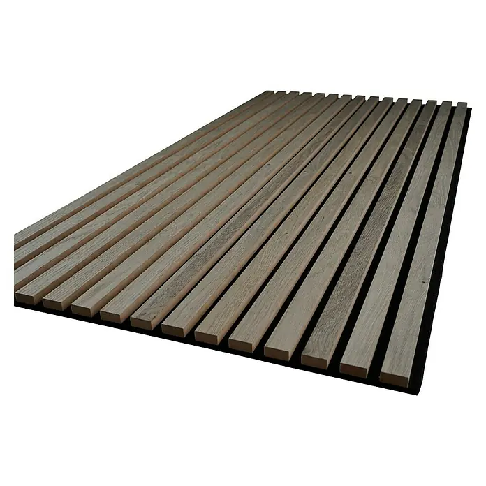 Panel acústico decorativo Premium Plus - 1,2 m x 0,6 m x 22 mm, Roble gris - Paneles de listones de madera, perfectos para revestimiento de paredes. La veta natural crea un ambiente cálido y moderno.