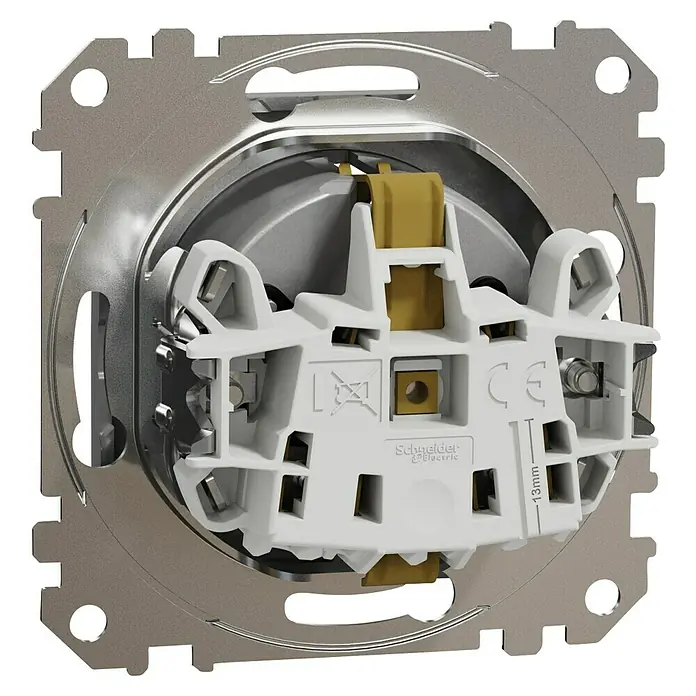 Schneider Electric Sedna Design & Elements Enchufe - Blanco, 16 A, Colocar - Vista trasera de un interruptor Schneider Electric. El producto cuenta con una construcción robusta y materiales de alta calidad.