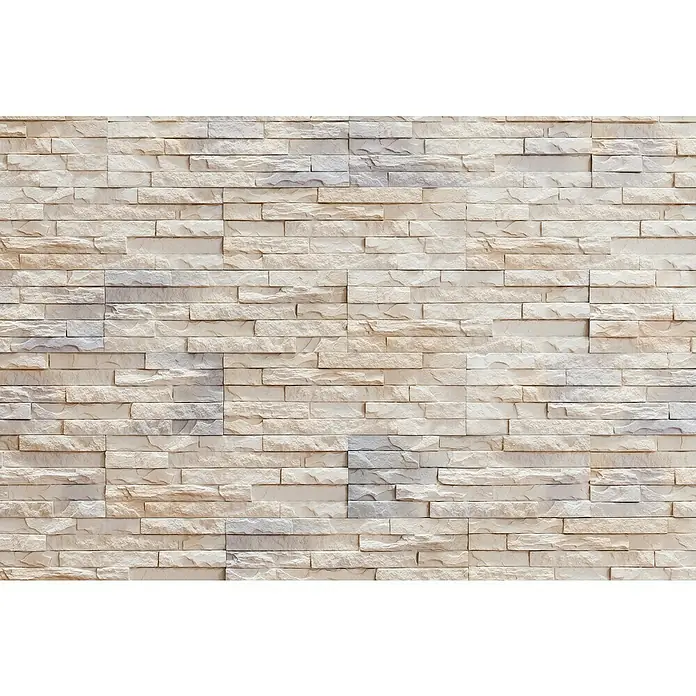 Stegu Verblendstein Hampton - 13 x 38,5 cm, Grau/Beige, Steinoptik - Beige Steinwand mit horizontalen, schmalen Ziegeln. Texturierte Oberfläche für dekorative Innen- und Außenbereiche.