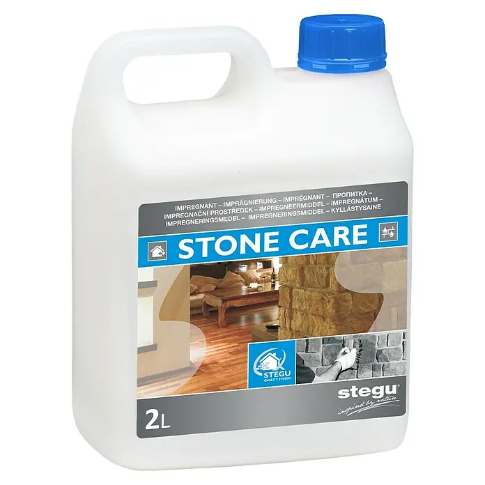 Stegu Imprägnierung Stone Care - 2 l - Ein Kanister Stegu Stone Care Imprägnierungsmittel zum Schutz und zur Pflege von Steinoberflächen.