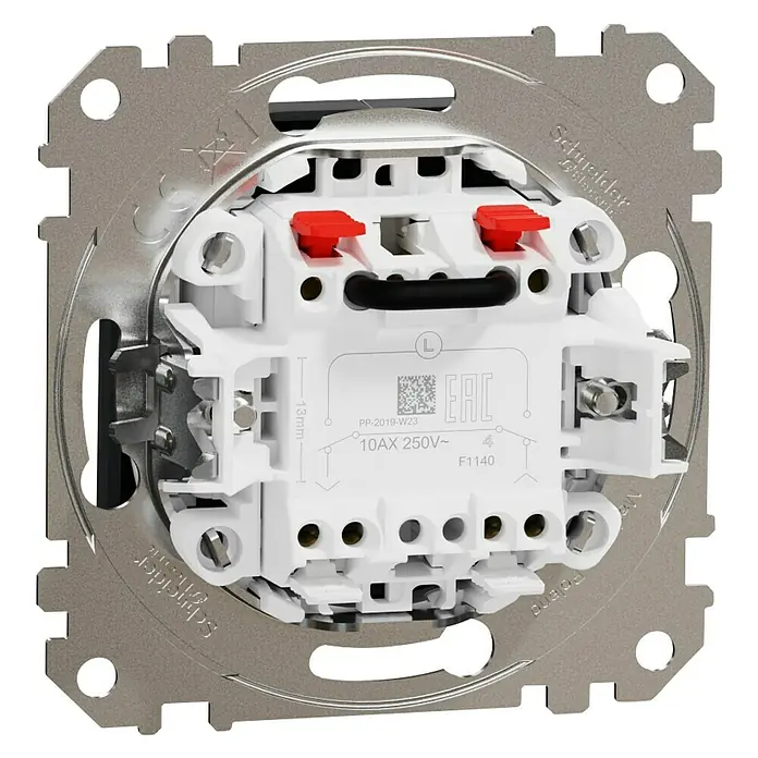 Schneider Electric Sedna Design & Elements Interruptores para persianas - Antracita, Montaje en superficie, 10 A - Primer plano de un interruptor Schneider Electric, destacando los detalles de su diseño y especificaciones técnicas.
