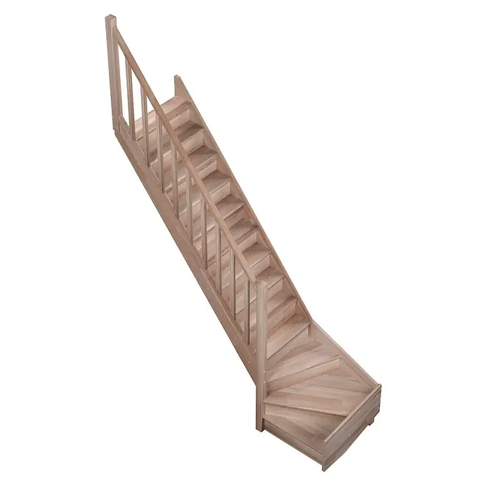Sogem Escalera principal Tradi Eco - Haya, Ancho: 82 cm, 1/4 espiral izquierda, Altura de planta: 280 cm - Esta escalera de madera es robusta y duradera, ideal para uso interior. Su diseño en madera clara complementa varios estilos.