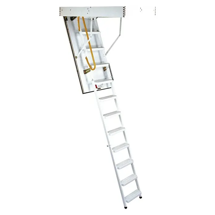 Sogem Escalera escamoteable EcoSteel - 120 x 60 cm, Aislamiento térmico: 1,2 W/(m²K) - Una escalera plegable para ático blanca que ofrece una solución práctica para acceder a espacios de ático no utilizados.