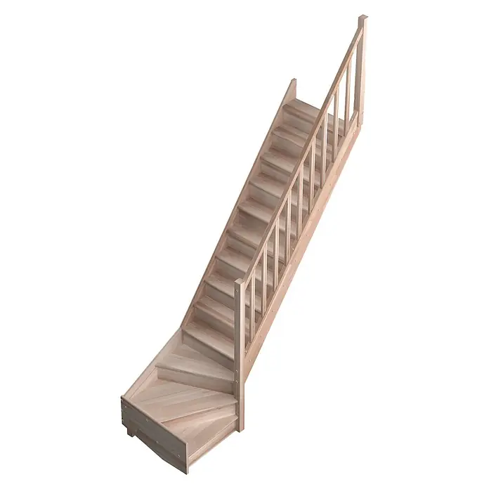 Sogem Escalera principal Tradi Eco - Haya, Ancho: 82 cm, 1/4 espiral derecha, Altura de planta: 280 cm - Escalera de madera con barandilla, un reclamo en un interior moderno o rústico, ofreciendo comodidad y seguridad.