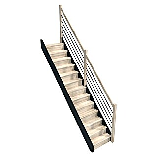 Sogem Escalera principal Liverpool horizontal (Ancho: 82 cm, Roble/Negro, Recto, Número de niveles: 13 ud.)