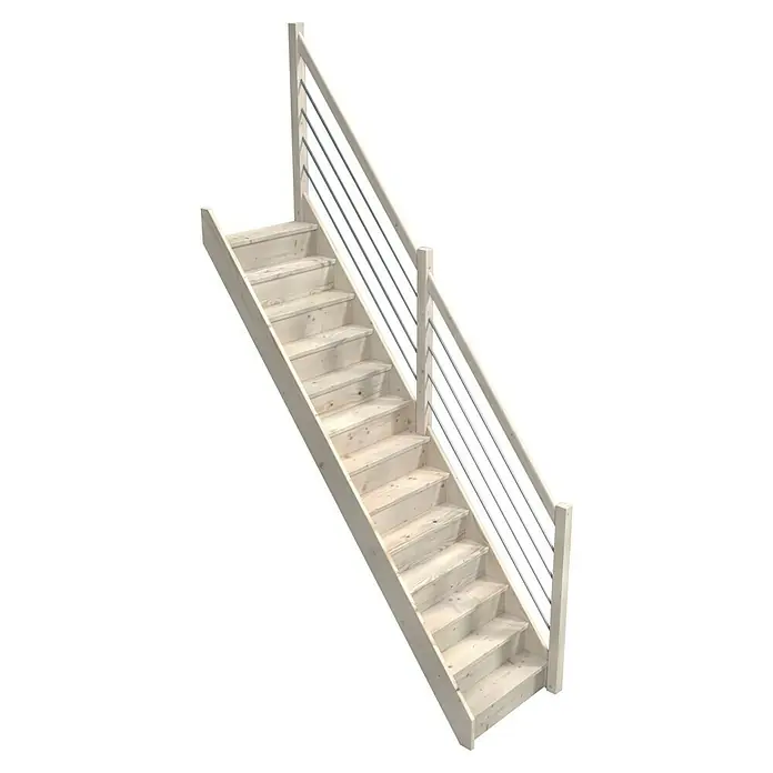 Sogem Escalera principal Trendy Eco - Abeto, Ancho: 82 cm, Recto, Altura de planta: 280 cm - Esta escalera de madera clara con barandillas de metal es una adición elegante y moderna a cualquier hogar.