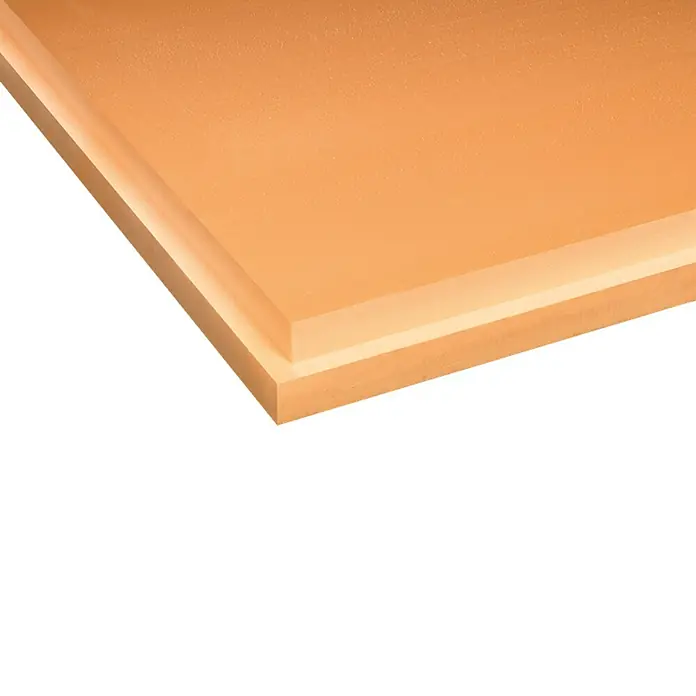 Soprema Sopra Placa de poliestireno extruido XPS SL - L x An x Es: 125 cm x 60 cm x 60 mm, Plástico - Una vista cercana de una placa de aislamiento de poliestireno extruido cuadrada de color naranja, ideal para el aislamiento térmico.