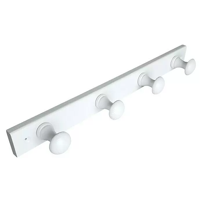Nesu Perchero 9904 - L x An x Al: 485 x 5 x 72 cm, Madera, Blanco - Perchero de madera blanco con cuatro ganchos de pomo.