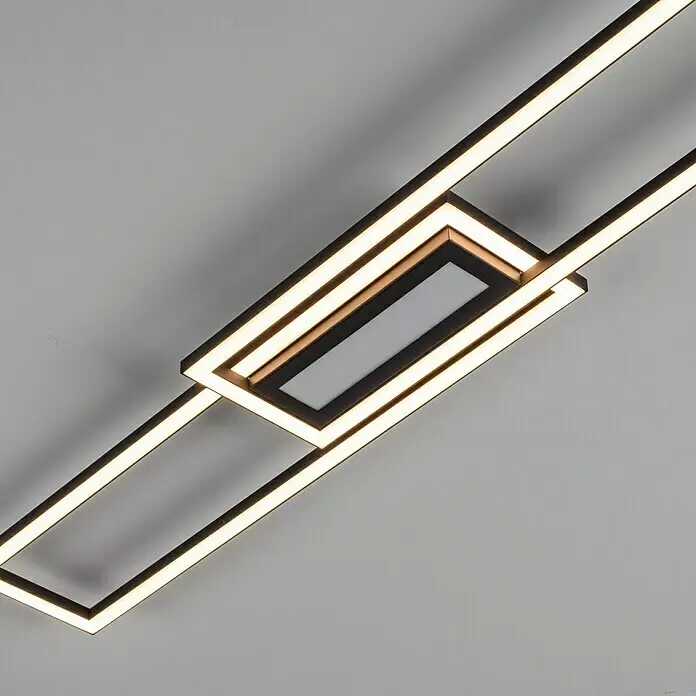 Just Light LED-Deckenleuchte Asmin - 48 W, 95 x 17,5 cm, Schwarz, Warmweiß - Moderne lineare LED-Deckenleuchte mit ineinandergreifenden dunklen Rechteckrahmen und warmweißem Licht.