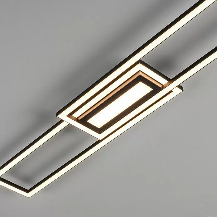 Just Light LED-Deckenleuchte Asmin - 48 W, 95 x 17,5 cm, Schwarz, Warmweiß - Moderne schwarze rechteckige LED-Deckenleuchte mit geometrischem Design.